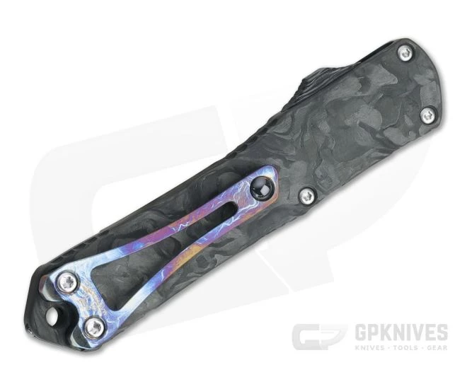 Heretic Custom Manticore-S D/E Vegas Forge Damascus DLC Stainless Marbled Carbon Fiber OTF Automatic 001 - Image 2