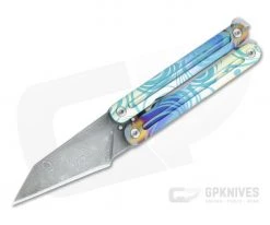 D Rocket Design Pocket Rocket Damascus Anodized Titanium Balisong Folder 0026