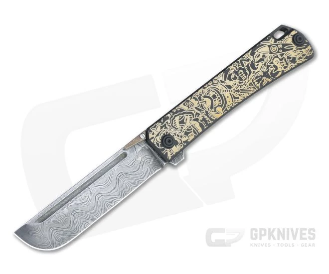 D Rocket Design Jupiter EDC Carbon Damascus StickerBomb Art Titanium Folder 0076