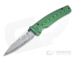 Mcusta Fusion San Mai Damascus Green Aluminum Liner Lock Folding Knife 0163D