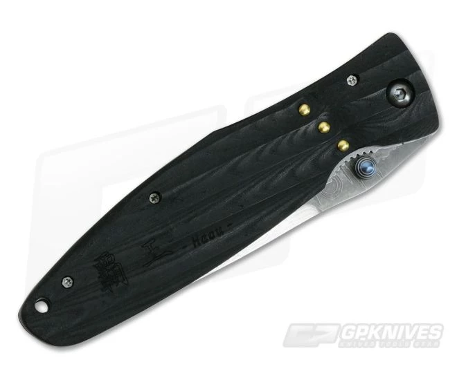 MCusta Nobunaga Oda Damascus Folder Black Micarta - Image 2