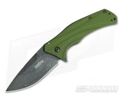 Kershaw Knockout Olive Handle Damascus Blade 1870OLDAM