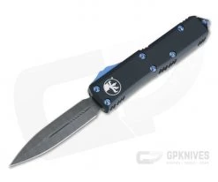 Microtech UTX-85 Signature Series Damascus D/E Blue Titanium Hardware OTF Automatic Knife 232-16TI