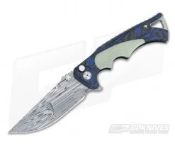 Brian Tighe 4" Tighe Fighter Blue Blend CF MoonGlow Damasteel Drop Point