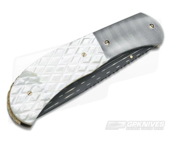 John W. Smith Custom Gentleman's Folder Pearl and Damascus - Image 2