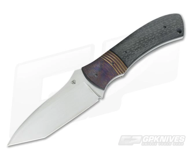 Aaron Frederick Custom Fixed Blade with Damascus Bolster and Carbon Fiber