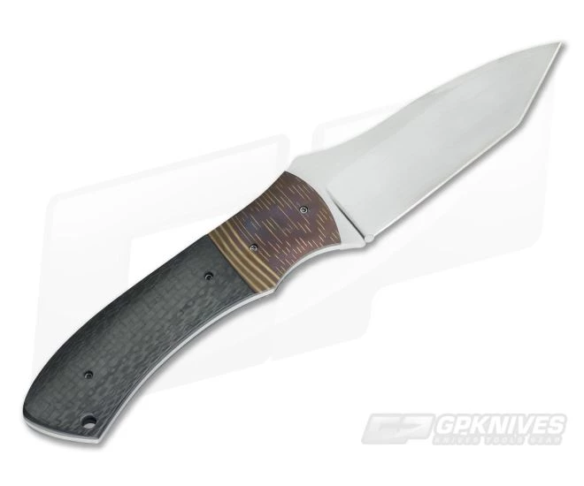 Aaron Frederick Custom Fixed Blade with Damascus Bolster and Carbon Fiber - Image 3