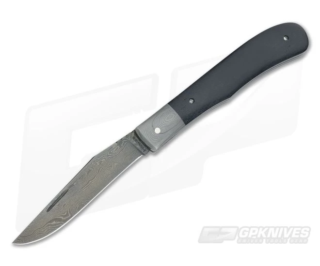 Chuck Hawes Custom Slimline Barehead Trapper Black Micarta and Damascus