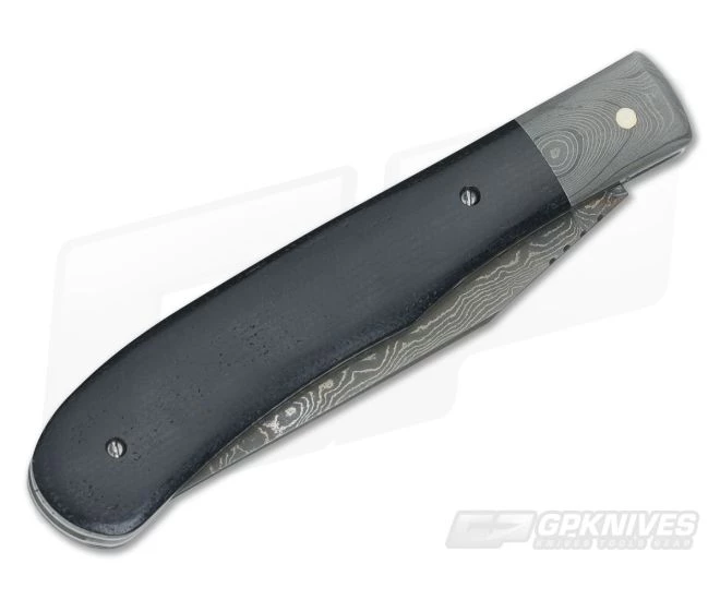 Chuck Hawes Custom Slimline Barehead Trapper Black Micarta and Damascus - Image 2
