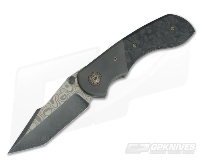 Steve Kelly Knives Custom Synergy 3V Damascus Bolstered Marbled Carbon Fiber