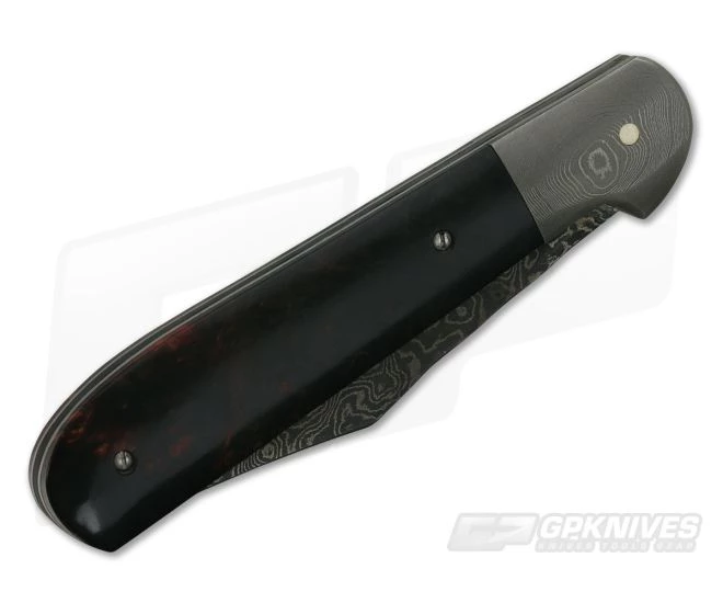 Chuck Hawes Custom Dark Stabilized Maple Copperhead Burl Pattern Damascus Bolsters and Blade - Image 2