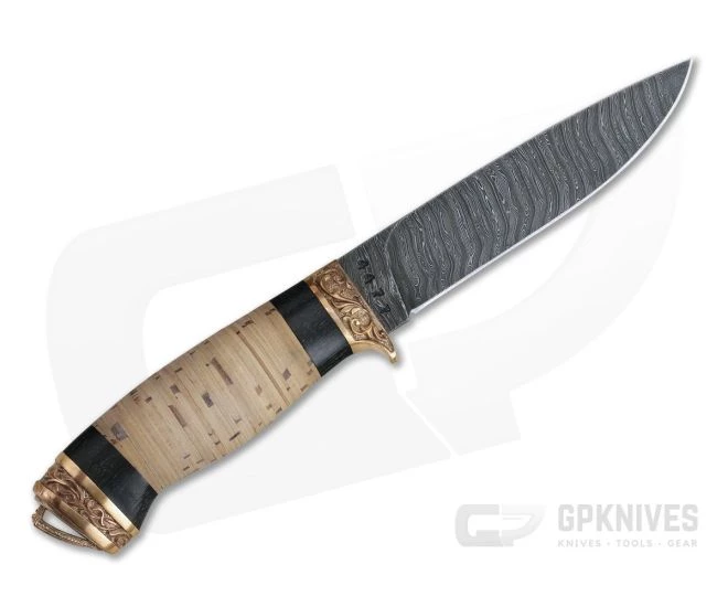 Olamic Cutlery Suna Stacked Birch Bronze Fittings Damascus Fixed Blade - Image 3