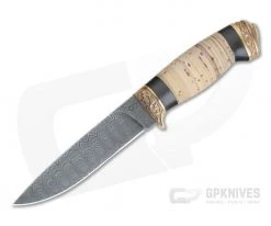 Olamic Cutlery Suna Stacked Birch Bronze Fittings Damascus Fixed Blade 4216