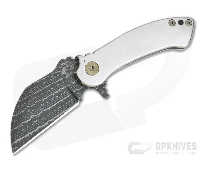Grindhouse Knives TMAx #13 Nichols Iguana Damascus Satin Double Titanium Flipper