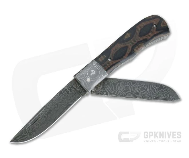 Chuck Hawes Custom Two-Blade Small Remington Python Micarta Burl Damascus Slip Joint 4334