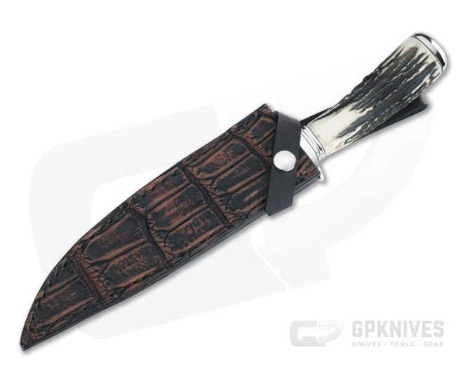 Bill Miller Custom Large Fighter Carbon Damascus Sambar Stag Fixed Blade 4534 - Image 2
