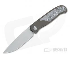 Burger Custom Atlas SFL Drop Point Satin M390 Damasteel Bronze Frame Lock Front Flipper 4565