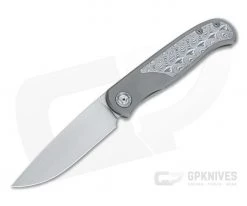 Burger Custom Atlas SFL Drop Point Satin M390 Damasteel Gray Frame Lock Front Flipper 4567