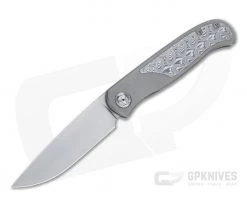 Burger Custom Atlas SFL Drop Point Satin M390 Damasteel Gray Frame Lock Front Flipper 4568