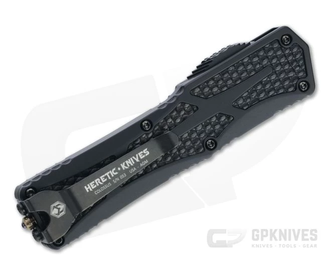 Heretic Custom Colossus Tanto #053 Hand Ground Vegas Forge Damascus Lizard Inlaid OTF Automatic 4622 - Image 2