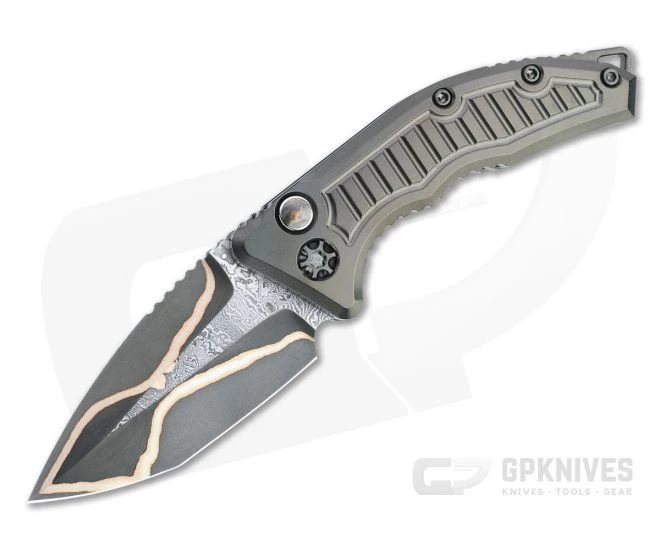 Heretic Custom Medusa Tanto Bakers Forge Damascus Frag DLC Titanium Automatic Knife 4729