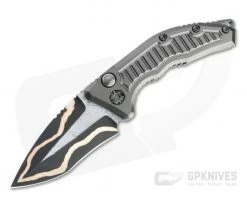 Heretic Custom Medusa Recurve Bakers Forge Damascus Frag DLC Titanium Automatic Knife 4731