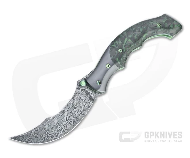 Alan Folts Rite #5 Damasteel Zirconium Bolstered Green Carbon Flake Persian Folder 4751