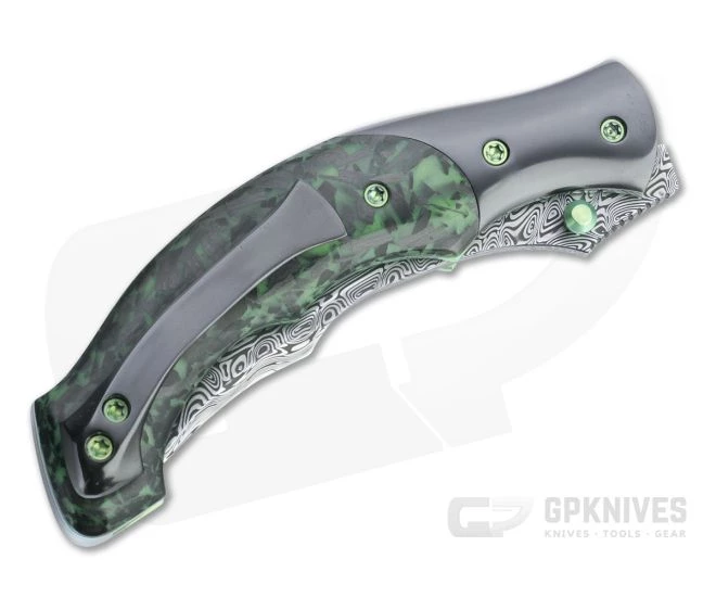 Alan Folts Rite #5 Damasteel Zirconium Bolstered Green Carbon Flake Persian Folder 4751 - Image 2