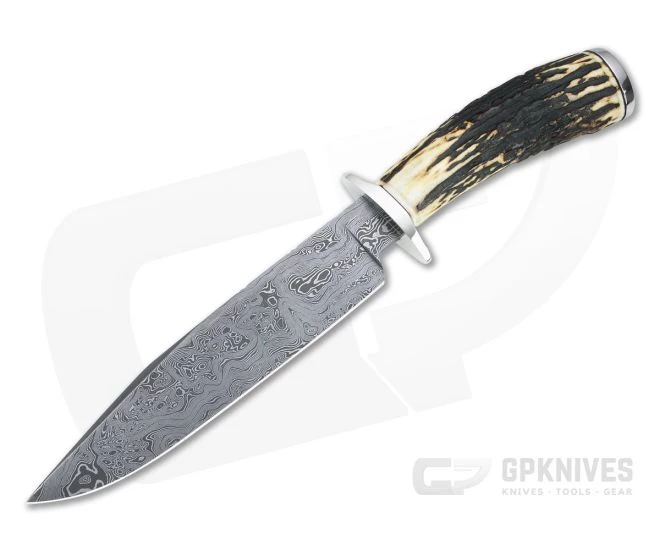 Bill Miller Custom Fighter Carbon Damascus Sambar Stag Fixed Blade 4764
