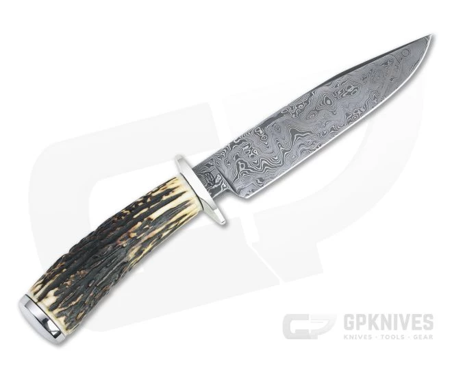 Bill Miller Custom Fighter Carbon Damascus Sambar Stag Fixed Blade 4764 - Image 3
