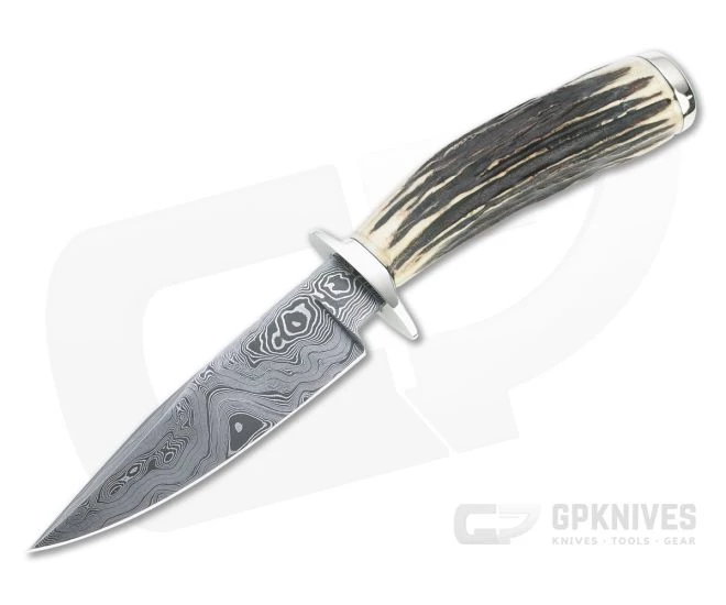 Bill Miller Custom Fighter Small Carbon Damascus Sambar Stag Fixed Blade 4766