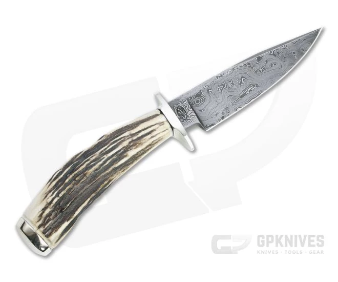 Bill Miller Custom Fighter Small Carbon Damascus Sambar Stag Fixed Blade 4766 - Image 3