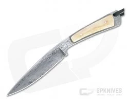 Bill Miller Custom Drop Point Bird and Trout Carbon Damascus Walrus Ivory Fixed Blade 4768