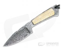 Bill Miller Custom Clip Point Caper Carbon Damascus Walrus Ivory Fixed Blade 4771