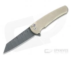 Protech Malibu LTD Damascus Reverse Tanto Bronze Aluminum Button Lock Flipper 5210-DAM