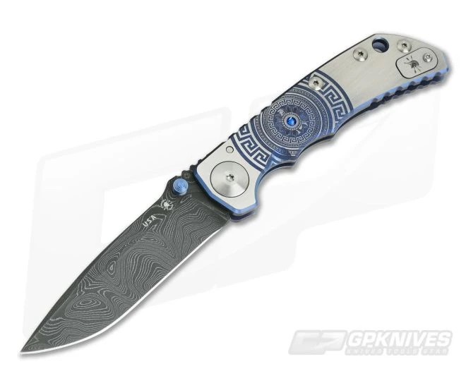 Spartan Harsey Folder Special Edition Blue Spartan Shield Nichols Damascus