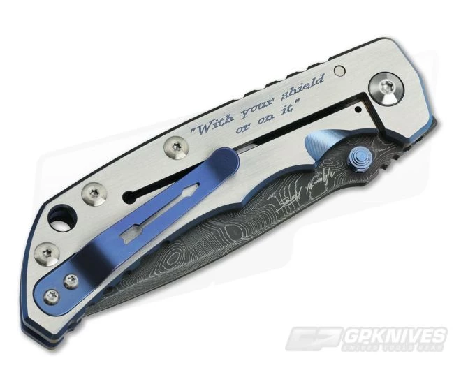 Spartan Harsey Folder Special Edition Blue Spartan Shield Nichols Damascus - Image 2