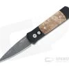 Protech Custom LTD Godson Automatic Nichols Damascus Maple Burl Inlaid Folder 706-DAMA-01