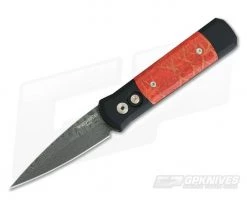 Protech Knives Godson Custom Automatic Nichols Damascus Red Apple Coral Inlays 750-RAC