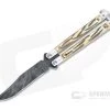 Bear and Son Damascus Clip Point Genuine India Stag Balisong Butterfly Knife 517D
