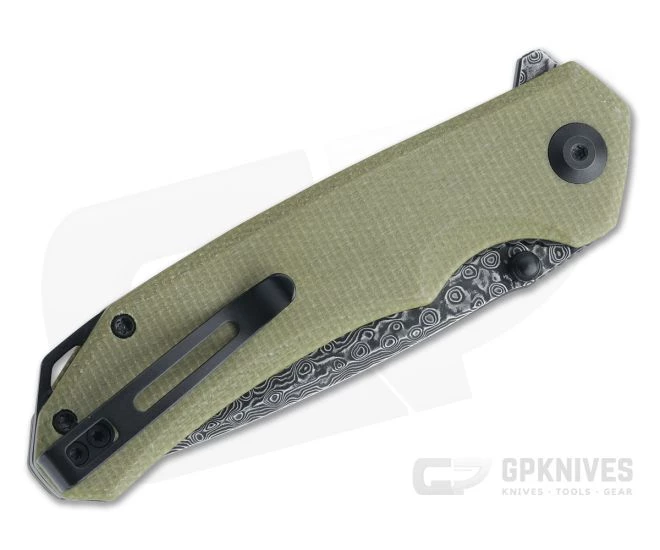 CIVIVI Brazen Drop Point Olive Micarta Black Damascus Liner Lock Flipper C2102DS-2 - Image 2