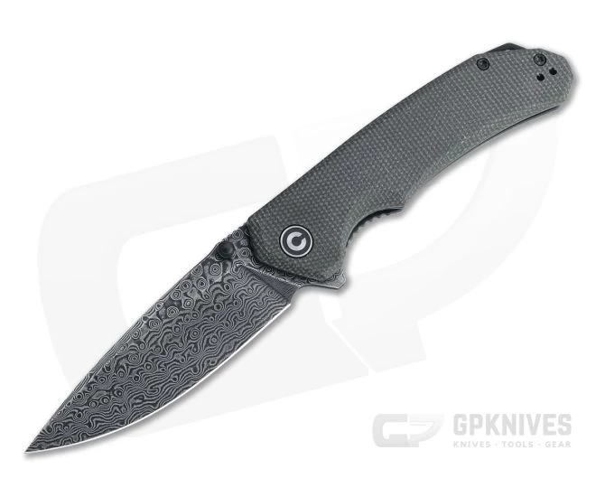 CIVIVI Brazen Drop Point Dark Green Micarta Black Damascus Liner Lock Flipper C2102DS-3