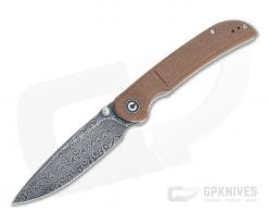 CIVIVI Imperium Black Hand Rubbed Damascus Brown Micarta Front Flipper C2107DS-1