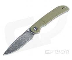 CIVIVI Imperium Black Hand Rubbed Damascus Olive Micarta Front Flipper C2107DS-2