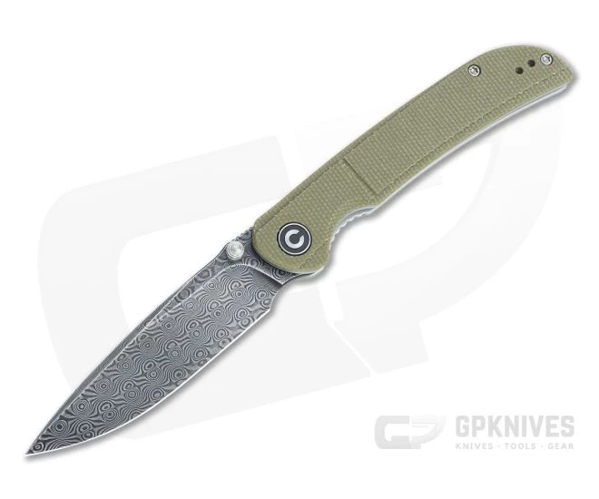 CIVIVI Imperium Black Hand Rubbed Damascus Olive Micarta Front Flipper C2107DS-2