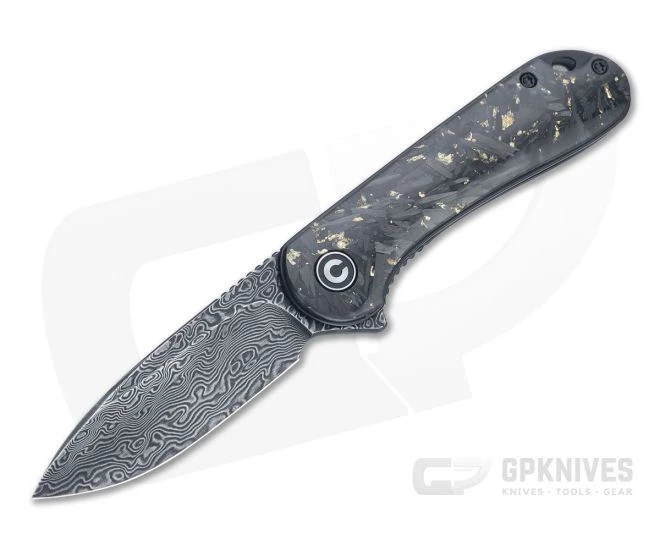 CIVIVI Elementum Black Damascus Golden Carbon Fiber Shred Liner Lock Flipper C907C-DS1