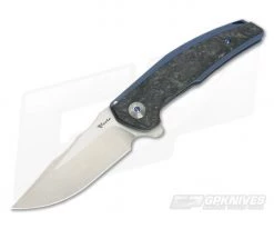 Reate Knives JACK Integral Satin M390 Marbled Carbon Fiber Blue Titanium Frame Lock Flipper