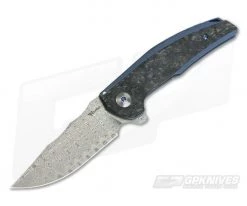 Reate Knives JACK Integral Damasteel Marbled Carbon Fiber Blue Titanium Frame Lock Flipper