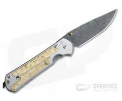 Chris Reeve Large Sebenza 21 Left Hand Raindrop Damascus Box Elder Wood Inlays 1097-001