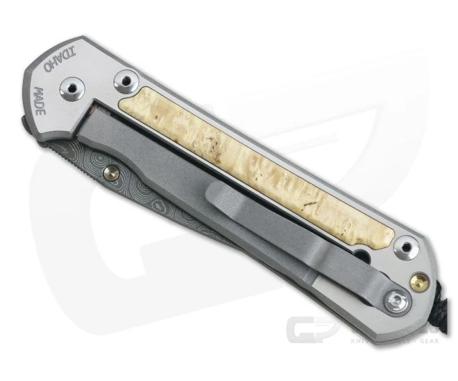 Chris Reeve Large Sebenza 21 Left Hand Raindrop Damascus Box Elder Wood Inlays 1097-001 - Image 2